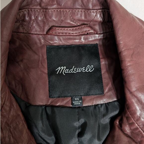 Madewell Washed Leather Motorcycle Jacket Size XS Cabernet Wine Preowned - Picture 6 of 14